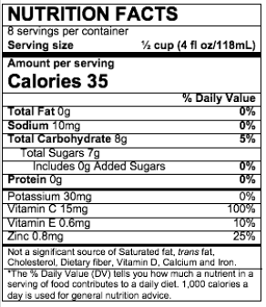 Nutrition Facts Strawberry Kiwi Flavor